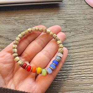Colorful Beaded Bracelet with Gold and Rainbow Cubes
